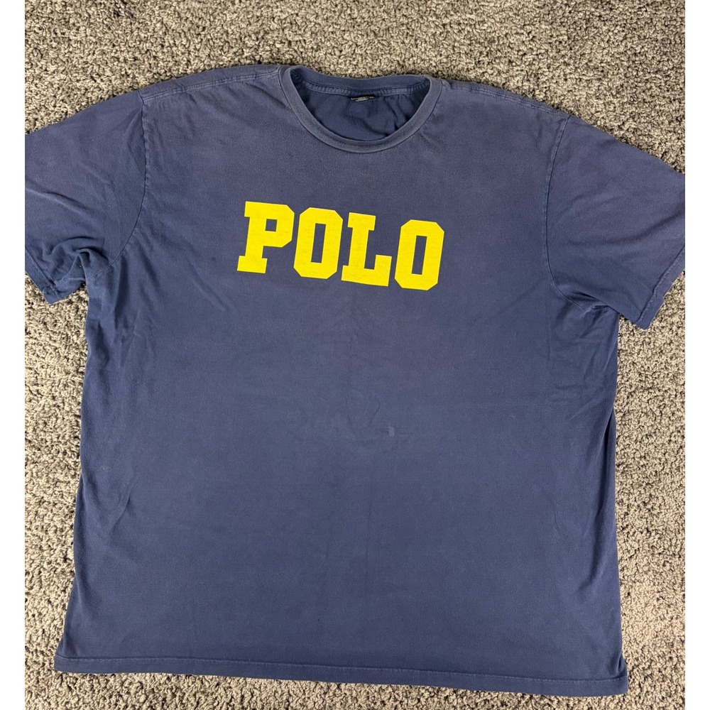 Vintage Polo Ralph Lauren T-Shirt XXL Navy Blue Yellow Graphic Logo Cotton Tee